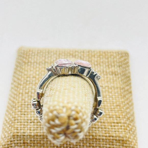 Pink Beaded Bracelet and Matching Ring Set Silver Tone Classic Career Cosplay - Picture 7 of 8